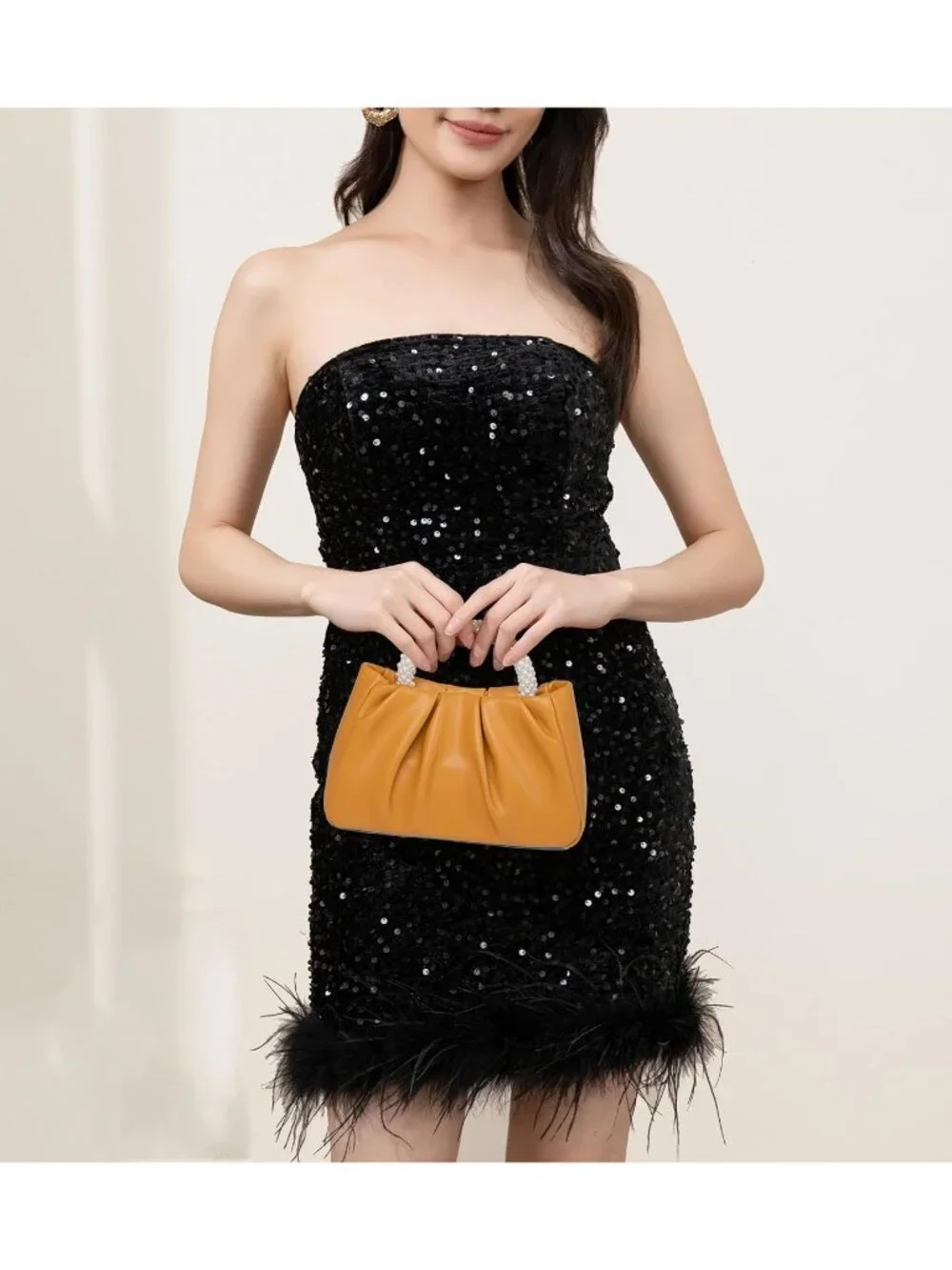 👜Women's Brown Leather Wedding Party Pearl Elegant Clutch Purse Magnetic Snap
